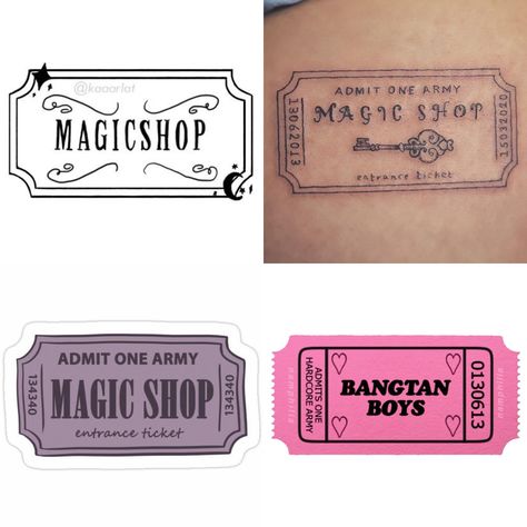 Magic Shop Tattoo Ideas, Magic Shop Tattoo, Bts Tickets, Bts Tattoo, Shop Tattoo, Bts Tattoos, Tat Ideas, Magic Shop, Tatting