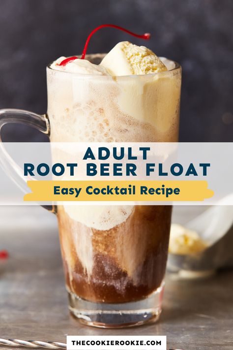 There are few things better on a hot summer day than a root beer float! I mean, what could be better…? How ’bout this: Alcoholic Root Beer Float! It’s a fun twist on an old favorite, combining three of my favorite things: good root beer, vanilla bean ice cream, and vanilla vodka. Pop over to my site for the recipe! | alcoholic drinks | vodka drinks | drinks | Root Beer Float Shots, Root Beer Float Alcoholic Drink, Alcoholic Drinks With Root Beer, Root Beer Mixed Drinks, Root Beer Float Bar Ideas, Root Beer Cocktails Drinks, Root Beer Float Cocktail, Root Beer Cocktail, Alcoholic Root Beer Float