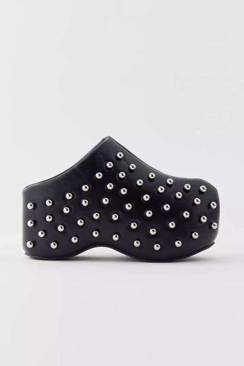 Azalea Wang Romesco Studded Platform Clog | Urban Outfitters Studded Clogs, Azalea Wang, Platform Clogs, Leather Clogs, Chunky Platform, Black Fits, Design Features, Clogs, Urban Outfitters