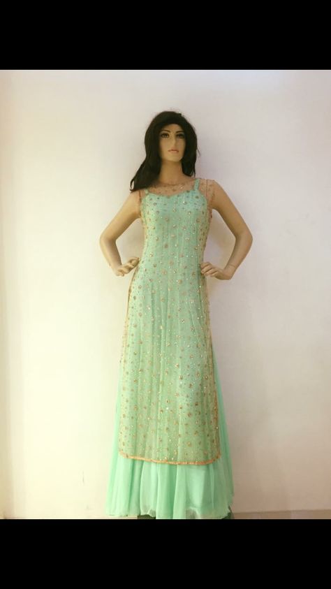 Mint green long  dress with golden add on drape Sea Green Colour Combination Dress, Mint Green Long Dress, Biba Kurti, Pakistani Pattern, Desinger Dresses, Green Long Dress, Chinese Fancy Dress, Stylish Short Dresses, Indian Gowns Dresses