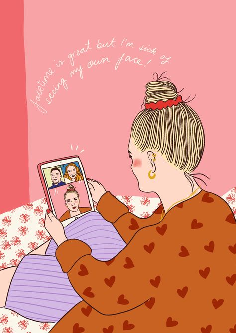 Facetime Illustration, Facetime Drawing, Lockdown Illustration, Lockdown Art, Sticker Inspiration, Friend Drawings, Best Friend Drawings, Holiday Blues, Drawings Of Friends