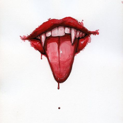 Vampire Mouth, Mouth Tattoo, Vampire Tattoo, Vampire Drawings, Mouth Drawing, Art Appliqué, Vampire Art, Watercolor Ink, Drawing Stuff