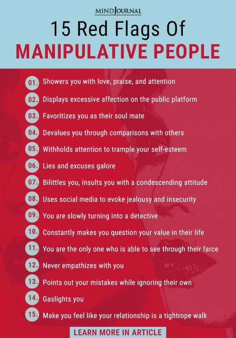 15 Red Flags Of Manipulative People Relationship Red Flags, Manipulative People, Mental Health Facts, A Guy Like You, Physical Attraction, Narcissistic Behavior, Mindfulness Journal, Red Flags, Red Flag