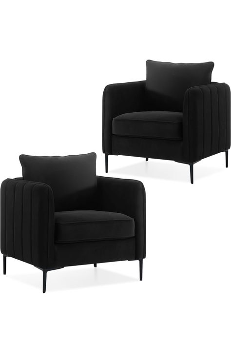 Velvet Accent Chairs Set of 2, Modern Upholstered Accent Chair Comfy Velvet Armchair with Thick Cushion and Wood Frame, Single Sofa/Side Chair for Living Room Bedroom Office Black Accent Chairs, Velvet Accent Chairs, Green Accent Chair, Black Accent Chair, Chair Comfy, Accent Chair Set, Velvet Accent Chair, Velvet Accents, Modern Accent Chair