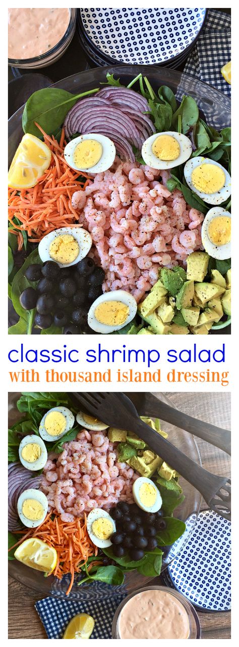 Classic Shrimp Salad with Thousand Island Dressing Airfryer Vegetables, Loaded Salads, Island Salad, Baby Shrimp Recipes, Shrimp And Avocado Salad, Shrimp And Avocado, Classic Dressing, Baby Shrimp, Shrimp Salad Recipes