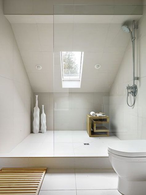 35 Functional Attic Bathroom Ideas                                                                                                                                                                                 More Attic Bathrooms, Loft Ensuite, Attic Shower, Attic Bathroom Ideas, Small Attic Bathroom, Loft Bathroom, Small Attic, Bathroom Installation, Attic Bathroom