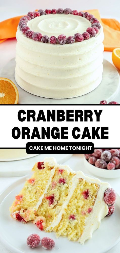 Cranberry orange cake is the perfect Thanksgiving or Christmas cake recipe. Made with tender orange cake layers, fresh cranberries, and orange cream cheese frosting. Orange Layer Cake, Cranberry Filling, Cranberry Orange Cake, Perfect Christmas Dessert, Postre Keto, Cake Layers, Cranberry Recipes, Monkey Bread, Cranberry Orange