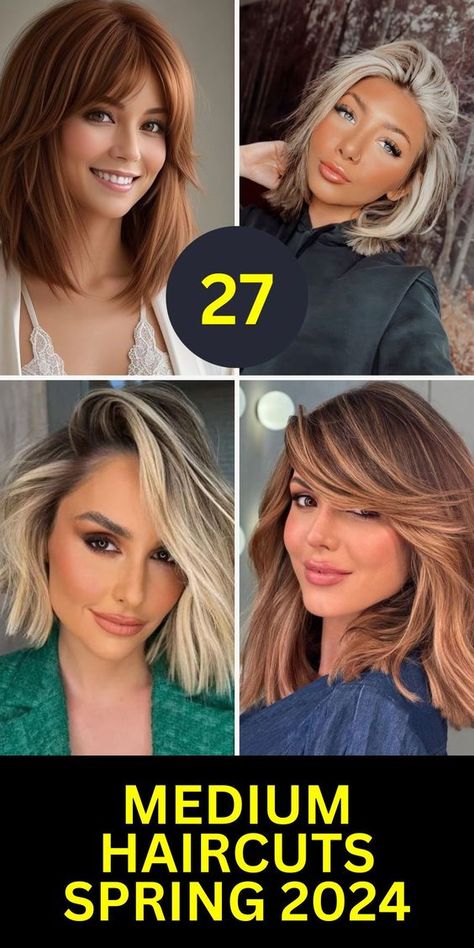 Medium Length Haircut For Thick Hair Brunette, Spring Medium Length Hair, Spring Hair Color Medium Length 2024, Hair Cut Ideas 2023 Medium Length, 2024 Medium Length Hair Trends For Women, Spring 2024 Hair Trends Medium, Haircut Spring 2024, Spring Haircuts Medium, Spring Medium Hair Styles 2024