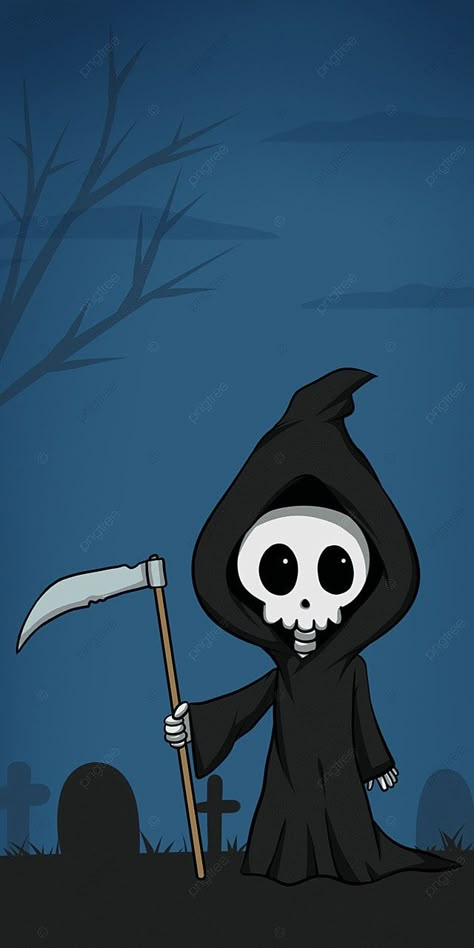 Grim Reaper Wallpaper, Cartoon Grim Reaper, Cute Phone Wallpaper, Halloween Grim Reaper, Reaper Drawing, Grim Reaper Halloween, Wallpaper Powerpoint, Minions Wallpaper, Halloween Cartoon