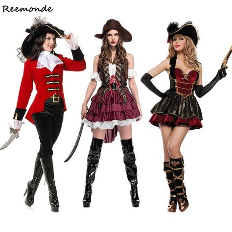 Halloween Adult Pirate Of The Caribbean Cosplay Costumes Somali Pirate Dresses Hat For Women Girls Full Set Fancy Party Clothing Pirate Dresses, Dresses Hat, Pirate Garb, Pirate Dress, Female Pirate Costume, Pirate Halloween Costumes, Pirate Halloween, Unique Costumes, Stretchy Skirt