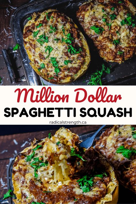 Pork And Spaghetti Squash, Spagetti Squash Ground Beef, Spaghetti Squash With Ground Beef, Corrine Crabtree Recipes, Million Dollar Spaghetti Squash, Bake Spaghetti Squash, Bake Spaghetti, Spaghetti Squash Recipes Healthy, Spaghetti Squash Recipes Easy