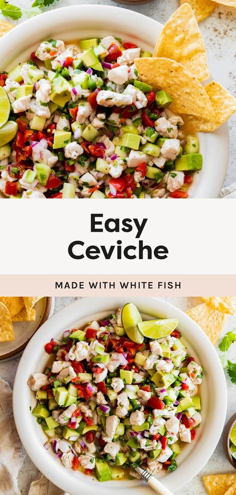 Easy Ceviche Halibut Ceviche Recipe, Halibut Ceviche, How To Make Ceviche, Ceviche Ingredients, Tuna Ceviche, Fresh Herb Recipes, Mexican Flavors, Ceviche Recipe, Fresh Tuna