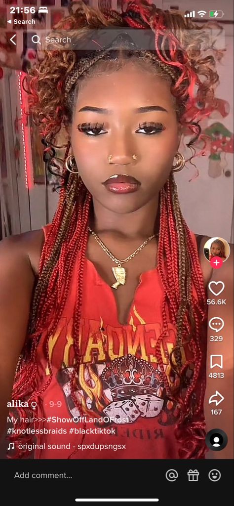 Brown And Red Braids Black Women, 3 Color Combinations Braids, Short Colored Box Braids, Blonde And Red Peekaboo Braids, Box Braid Hair Color Combos, Three Color Braids, Half And Half Hair Color Braids, Color Combos Braids, Braid Hair Color Combos