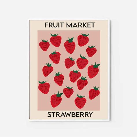 Vintage Food Posters, Kitchen Decor Retro, Retro Fruit, Colourful Kitchen, Colorful Kitchen Decor, Fruit Market, Vintage Food, Strawberry Fruit, Standard Paper Size