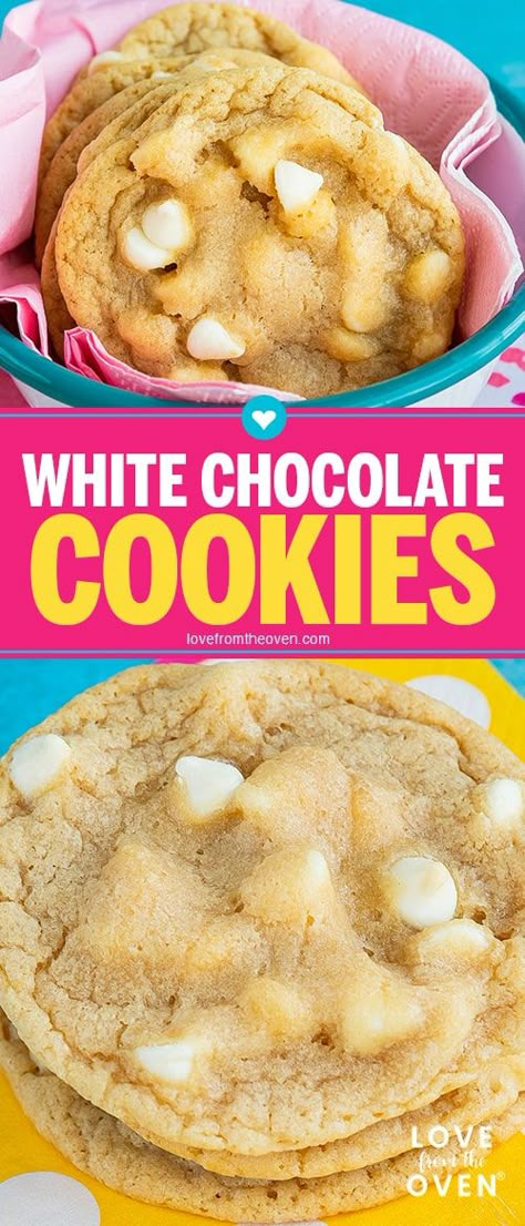 White Choc Chip Cookies, White Chocolate Chips Recipes, White Chocolate Chip Cookies Recipes, White Chocolate Chip, White Chocolate Chip Cookies, White Chocolate Cookies, Cookie Bar, Choc Chip Cookies, Buttery Cookies