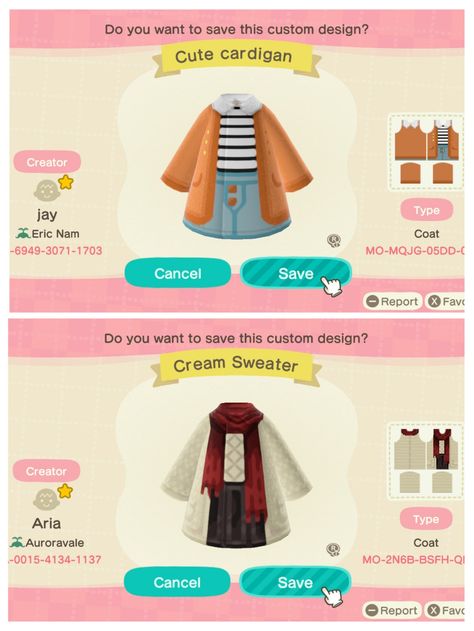 Animal Crossing Cardigan, Animal Crossing Raincoat Design, Acnh Raincoat, Acnh Winter Clothes, Animal Crossing Clothing Codes, Acnh Fall Outfit Codes, Code Clothes, Natural Clothing, Animal Crossing Qr Codes Clothes