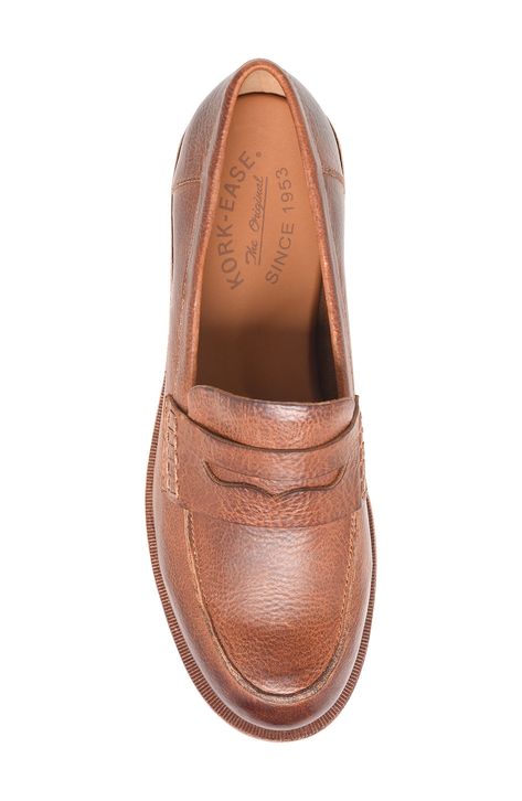 A low stacked heel and grippy rubber treads add modern charm to this supple leather penny loafer packed with extra padding for walkable comfort. 1 1/4" heel; 3/4" platform (size 8.5) Cushioned footbed Leather upper and lining/rubber sole Imported Comfortable Dressy Shoes, Brown Penny Loafers Outfit Women, How To Wear Penny Loafers Women, Jeans With Loafers Women, Women’s Loafers, Penny Loafers For Women Outfits, Brown Loafers Outfit Women, Comfortable Loafers Women, Penny Loafers Outfit