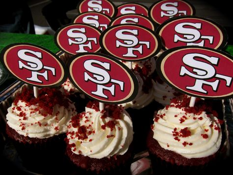 Superbowl Party Food Ideas Desserts, Party Food Ideas Desserts, 49ers Cupcakes, Desserts Superbowl, Food Ideas Desserts, 49er Party, 49ers Birthday Party, Superbowl Party Food Healthy, 49ers Cake