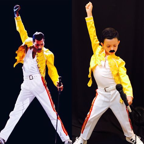 Freddie Mercury  Kid’s Halloween Costume Famous Musician Costume Ideas, Freddy Mercury Costumes, Freddie Mercury Halloween Costume, Freddie Mercury Costume, Music Costume, Queen Concert, Costume Carnevale, Leather Costume, Diy Couples Costumes