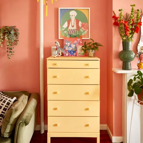 Browse Photos | Apartment Therapy Colorful Dressers, Bedroom With Flowers, Colored Dresser, Yellow Painted Furniture, Hall Colour, Colorful Dresser, Pastel Home Decor, Ikea Dresser, Brooklyn Apartment