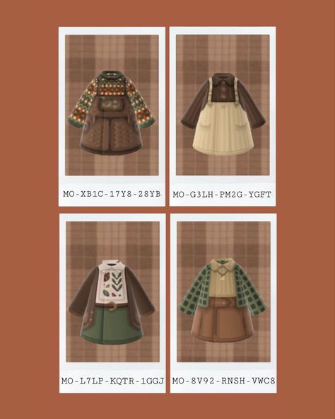 Ac Outfits, Animal Crossing Clothes Codes Winter, Acnh Outfit Designs, Achn Clothing Codes, Acnh Dark Academia Codes Clothes, Acnh Forestcore Clothes, Acnh Goblincore Clothes, Acnh Cottagecore Clothes Codes, Anch Clothing Codes