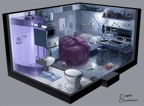 Cozy Cyberpunk Apartments - Future Compact Living - Album on Imgur Cozy Cyberpunk, Cyberpunk Apartment, Cyberpunk Interior, Cyberpunk Room, Spaceship Interior, Sci Fi Environment, Futuristic Interior, Compact Living, Cyberpunk Art