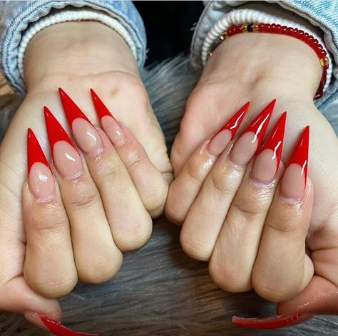 Square French Tip Nail Designs, Complicated Nail Designs, Stiletto French Tip, Tip Nail Designs, Red Stiletto Nails, Acrylic Nails Stiletto, Almond Nails French, French Tip Manicure, Stilleto Nails Designs