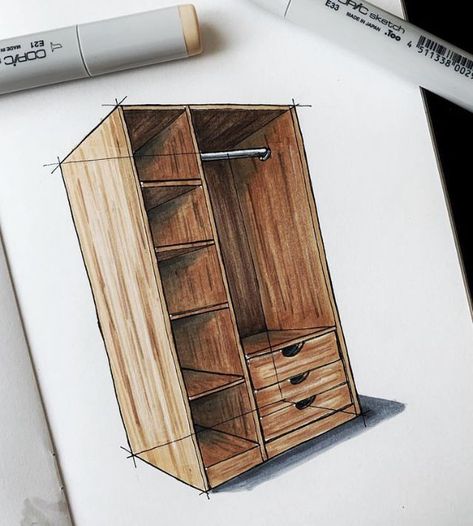 Wardrobe Wooden Design, Wardrobe Sketch Drawing, Wood Texture Sketch, Wardrobe Sketch, Buildings Sketch Architecture, Furniture Sketches, Drawing Furniture, Furniture Sketch, Geometric Origami