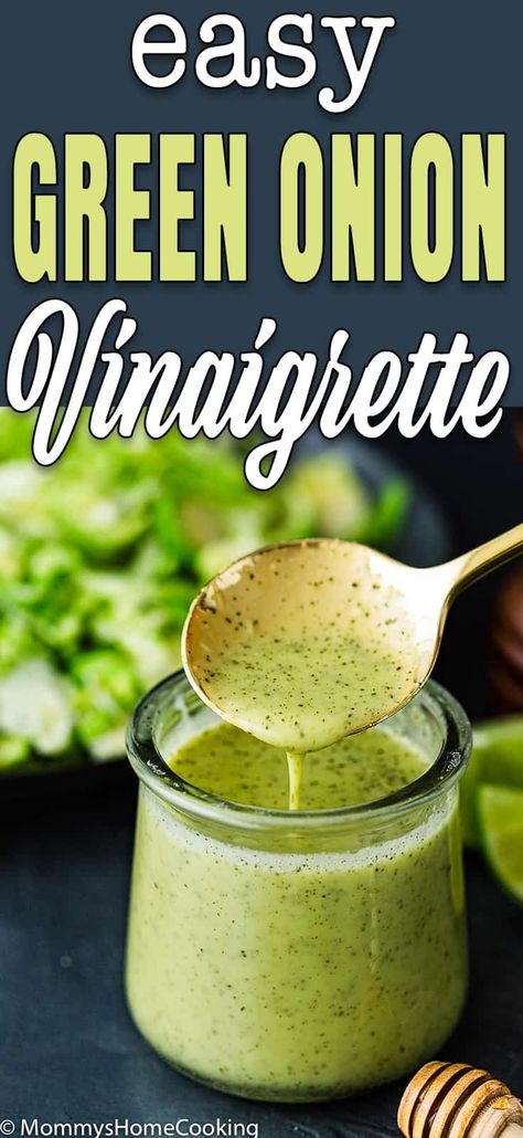 This Green Onion Vinaigrette is ridiculously easy to make and super delicious! Its tangy, zippy and slightly sweet taste is perfect to dress all your favorite salads. #recipe #healthy #vinaigrette #dressing #easy #salad #greenonion #honey #sweet Green Onion Soup, Onion Vinaigrette, Healthy Vinaigrette, Green Onions Recipes, Vinaigrette Dressing Recipe, Salad Dressing Recipes Homemade, Onion Salad, Easy Salad, Vinaigrette Recipes