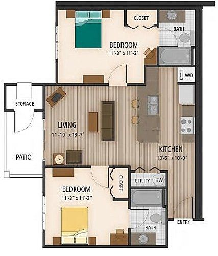 Floor plan of our 2 Bedroom, 2 Bathroom Classic. 850 square feet total. 850 Sq Ft House, House Plans 2 Bedroom, 500 Sq Ft House, 800 Sq Ft House, Living Room Floor Plans, Carriage House Plans, Garage Apartment Plans, 2 Bedroom House Plans, House Plans 3 Bedroom