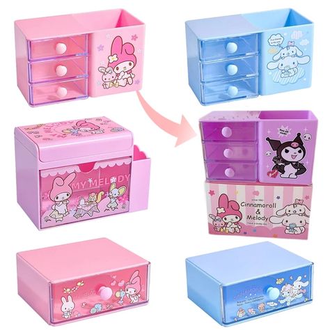 Sanrioed My Melody Cinnamoroll Kuromi Anime Storage Box Kawaii Pen Holder Drawer Organizer Box Mini Student Jewelry Cabinet Gift - Animation Derivatives/peripheral Products - AliExpress Kawaii Pen Holder, Hello Melody, Gift Animation, Kuromi Anime, Kawaii Logo, Diy Stationary, My Melody Cinnamoroll, Cinnamoroll Kuromi, Cute School Stationary