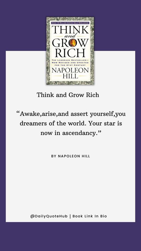 "Think and Grow Rich" by Napoleon Hill outlines principles for achieving personal and financial success. Key concepts include desire, faith, persistence, and the power of the mastermind.  #ThinkAndGrowRich #NapoleonHill #Success #PersonalDevelopment #FinancialFreedom #Desire #Faith #Persistence #Mastermind Quote From Book, Napoleon Hill Quotes, Think And Grow Rich, Napoleon Hill, Every Man, Financial Success, Financial Freedom, Book Quotes, Law Of Attraction