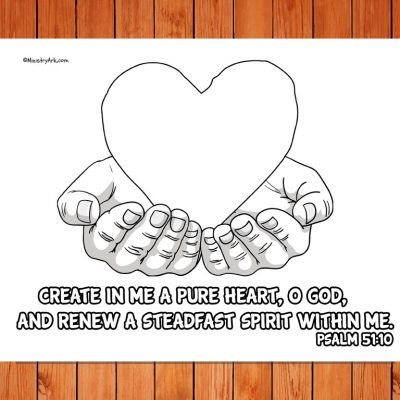 'Create in Me a Pure Heart' Printable (Psalm 51:10) Bible Study Crafts, Heart Lesson, Psalm 51 10, Sunday School Coloring Pages, Bible Object Lessons, Children's Church Crafts, Free Printable Crafts, Psalm 51, Clean Heart