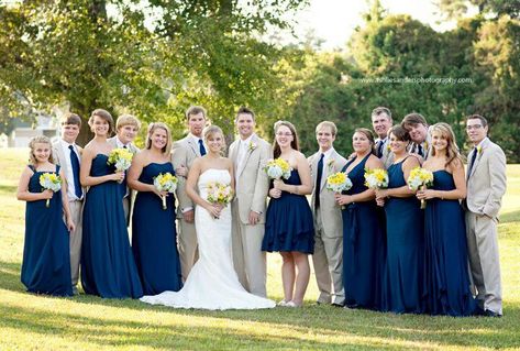 Navy and tan bridal party: My wedding #navy #wedding #photography Navy Sage And Tan Wedding, Navy And Tan Wedding, Tan Bridal Party, Tan Groomsmen, Navy Wedding Theme, Wanderlust Wedding, Navy Blue Wedding Theme, Navy Wedding Colors, Groom Tie