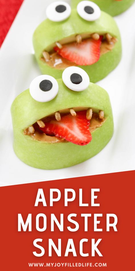 Apple Monsters, Monster Snacks, Apple Snacks, Snack For Kids, Kid Snacks, Apple And Peanut Butter, Fun Snacks For Kids, Oreo Dessert, Halloween Goodies