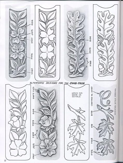 Leather Patterns Templates, Hand Carved Walking Sticks, Pvc Pipe Crafts, Leather Working Patterns, Leather Tooling Patterns, Tooling Patterns, Metal Embossing, Leather Craft Patterns, Wood Carving Designs