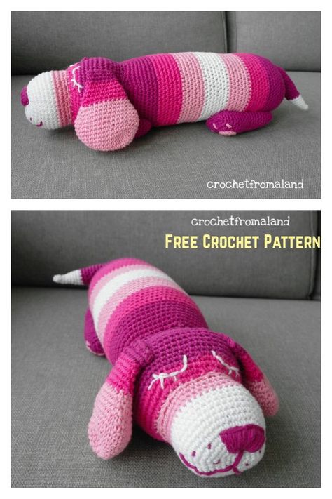 Cuddle Dog Dachshund Free Crochet Pattern Weiner Dog Amigurumi Free Pattern, Crochet Dashound Pattern Free, Weiner Dog Crochet Pattern Free, Crochet Weiner Dog, Dog Crochet Patterns Free, Dog Pillow Pattern, Crochet Dachshund, Classy Crochet, Table Runner Patterns