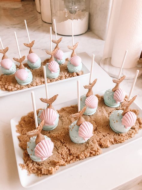 Mermaid Cake pops mermaid themed birthday party dessert 3rd Birthday Party Mermaid, Mermaid Birthday Cake Pops, Mermaid Birthday Party Desserts, Mermaid Theme 2nd Birthday Party, 2nd Mermaid Birthday Party, Mermaid Theme Cake Pops, Mermaid 1st Birthday Party Decoration, Birthday Party Sea Theme, Mermaid Birthday Dessert Table