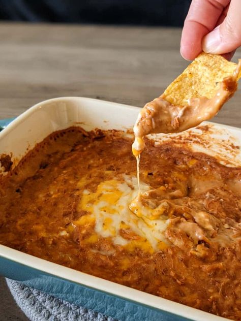 Restaurant Style Mexican Bean Dip • The Candid Cooks Cuban Chicken Soup, Baked Bean Dip, Bean Dip Recipes Refried, Mexican Bean Dip, Warm Bean Dip, Refried Bean Dip, Cuban Chicken, Bean Dip Recipe, Refried Bean