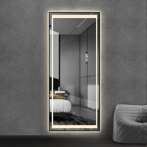 PRICES MAY VARY. INTELLIGENT HUMAN BODY MIRROR:When you are within 35.43 inches from the sensing point of the mirror, the mirror will light up.When you move away from the mirror, the mirror will go out slowly .High-brightness waterproof light strip, 120 LEDs, aluminum alloy lampshade, with 65”*24” large size ,make your daily changeover easy and happy. SMART TOUCH BUTTON MIRROR:1.Touch the switch button to turn on the LED light.2.Touch the toggle button,Three light colors can be freely switched a Floor Mirror With Lights, Full Length Mirror With Led Lights, Big Mirror In Bedroom, Full Length Mirror With Lights, Standing Floor Mirror, Large Floor Mirror, Full Mirror, Full Length Mirrors, Tall Mirror