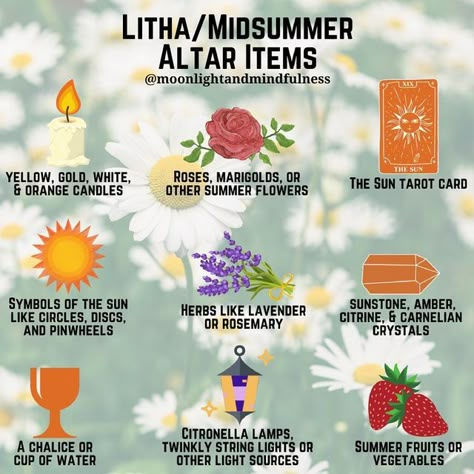 Litha Altar, Wicca Holidays, Summer Equinox, Summer Solstice Ritual, Wiccan Sabbats, The Sun Tarot Card, The Longest Day, The Sun Tarot, Flower Symbol