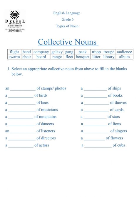 Collective nouns online worksheet for 4-6 Collective Nouns Worksheet Grade 4, Types Of Nouns Worksheet, Types Of Clauses, Collective Nouns Worksheet, Food Web Worksheet, Muscle Diagram, Types Of Nouns, Angles Worksheet, Mid Term