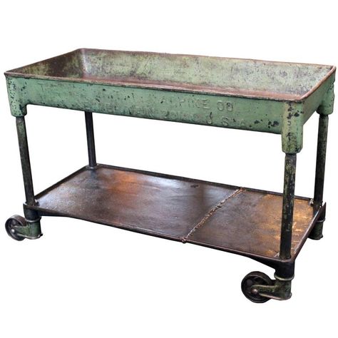 Vintage Industrial Metal Cast Iron Machine Rolling Bar Cart, Table, Sink Metal Base Coffee Table, Welding Table Diy, Industrial Cart, Cabin Decorating, Rolling Bar Cart, Cabin Bathroom, Upcycling Furniture, Black Houses, Iron Machine