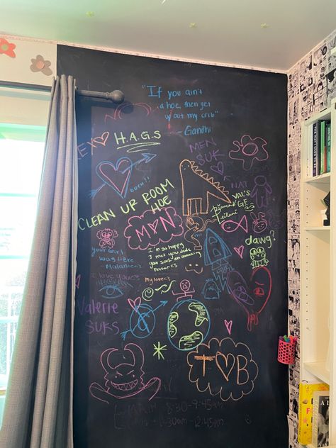 Chalk Board Ideas For Girls Room, Chalk Wall Ideas, Chalk Wall Art, Chalk Wall, Board Wall, Chalkboard Wall, Chalkboard Paint, Dream Room Inspiration, Wall Ideas