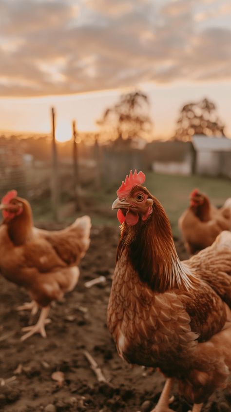 Experience the peaceful morning as chickens wander freely in a rustic farm setting. The soft morning light and the natural environment capture the essence of rural tranquility. #MorningWander #FarmLife #Chickens #CountrysideCharm #RuralBliss #NatureSerenity #FarmyardPeace Chicken Farm Photography, Chicken Astetic, Chicken Asthetic Picture, Homestead Photography, Chicken Background, Farming Aesthetic, Chickens Cute, Rural Aesthetic, Farmhouse Photography