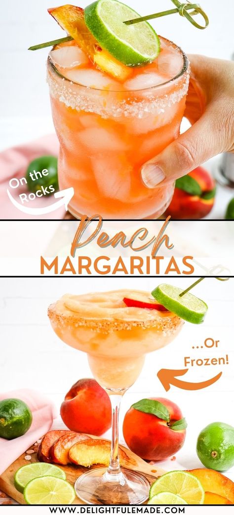 Flavored Margarita Recipes On The Rocks, Delicious Margarita Recipes, Homemade Peach Margaritas, Fresh Peach Margarita Recipe, Frozen Peach Margarita Recipe, Frozen Margaritas Recipes Blender, How To Make Margaritas On The Rocks, At Home Margaritas On The Rocks, Easy Peach Margarita Recipe