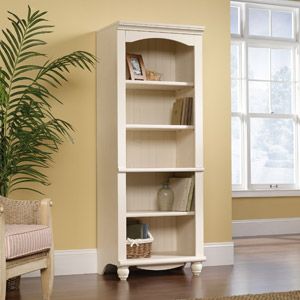 (For Den To Flank on both sides of fireplace) Sauder Harbor View 5-Shelf Library Bookcase, White White Bookshelves, Bookcases For Sale, Library Bookcase, 5 Shelf Bookcase, Tall Bookcases, Books Reference, White Bookcase, Etagere Bookcase, Beachcrest Home