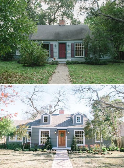 Fixer upper House Makeovers, Gray House, Home Exterior Makeover, Exterior Renovation, Exterior Makeover, Casa Exterior, Exterior Remodel, After Pictures, Flipping Houses