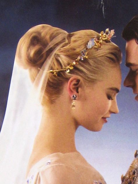 Cinderella wedding hairstyle Cinderella 2015 Wedding Dress, Hairstyle With Crown, Cinderella Hairstyle, Cinderella Wedding Dress, Dresses Cinderella, Cinderella Hair, Wedding Hairstyles And Makeup, Cinderella Movie, Cinderella 2015