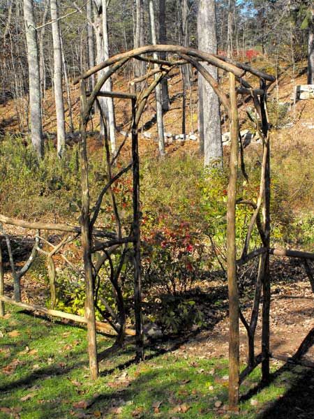 Branch arch, something like this but made with green apple wood. Diy Garden Arch, Patio Trellis, Creative Gardens, Diy Arbour, Garden Archway, Garden Arch Trellis, Arch Trellis, Arch Ideas, Gardens Ideas